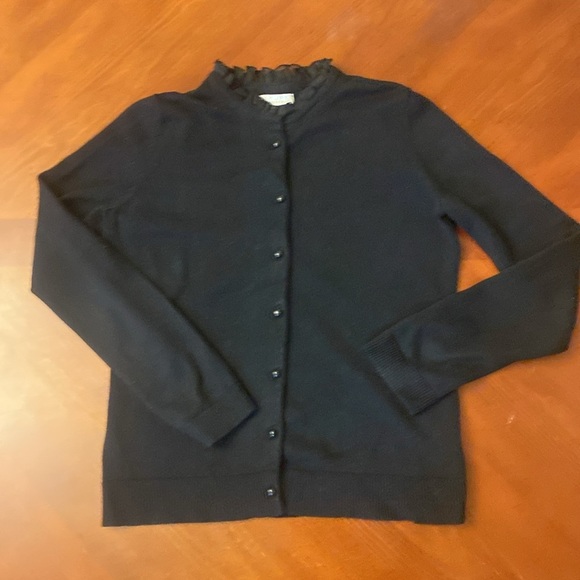Vintage Pure Alfred Sung Medium Women’s Cardigan Black Cotton Ruffle - Picture 2 of 7